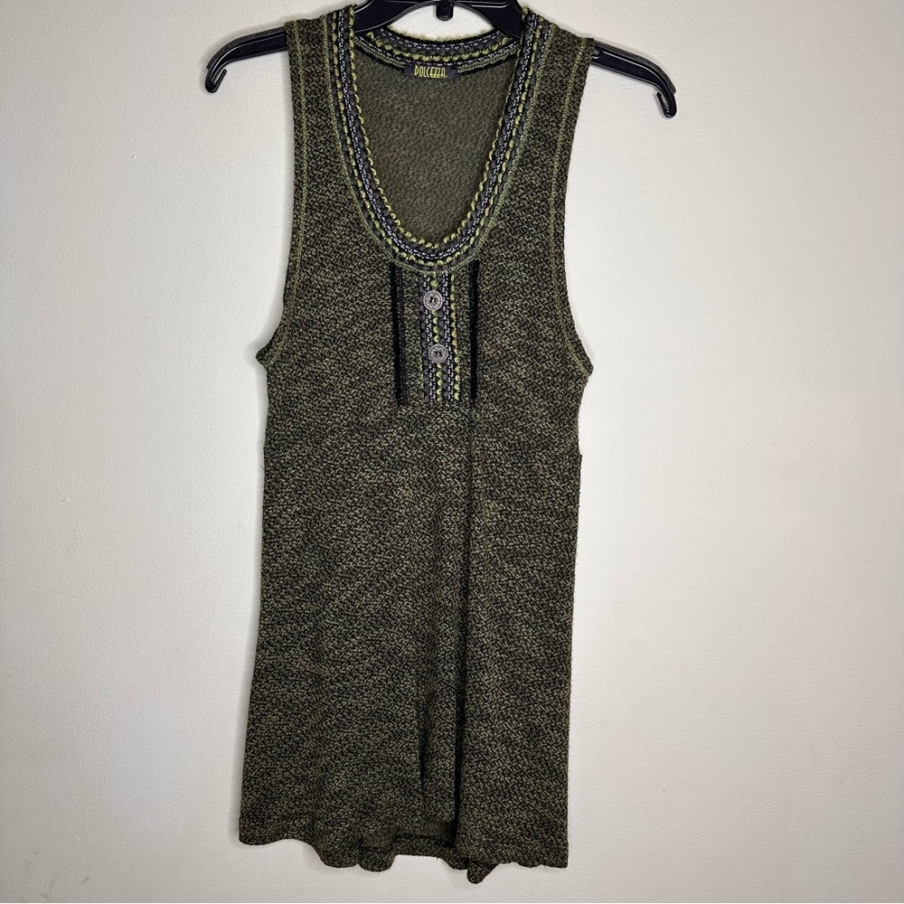 Dolcezza Women's Scoop Neck Henley Knit Tank Tunic Top Heather Green Size L